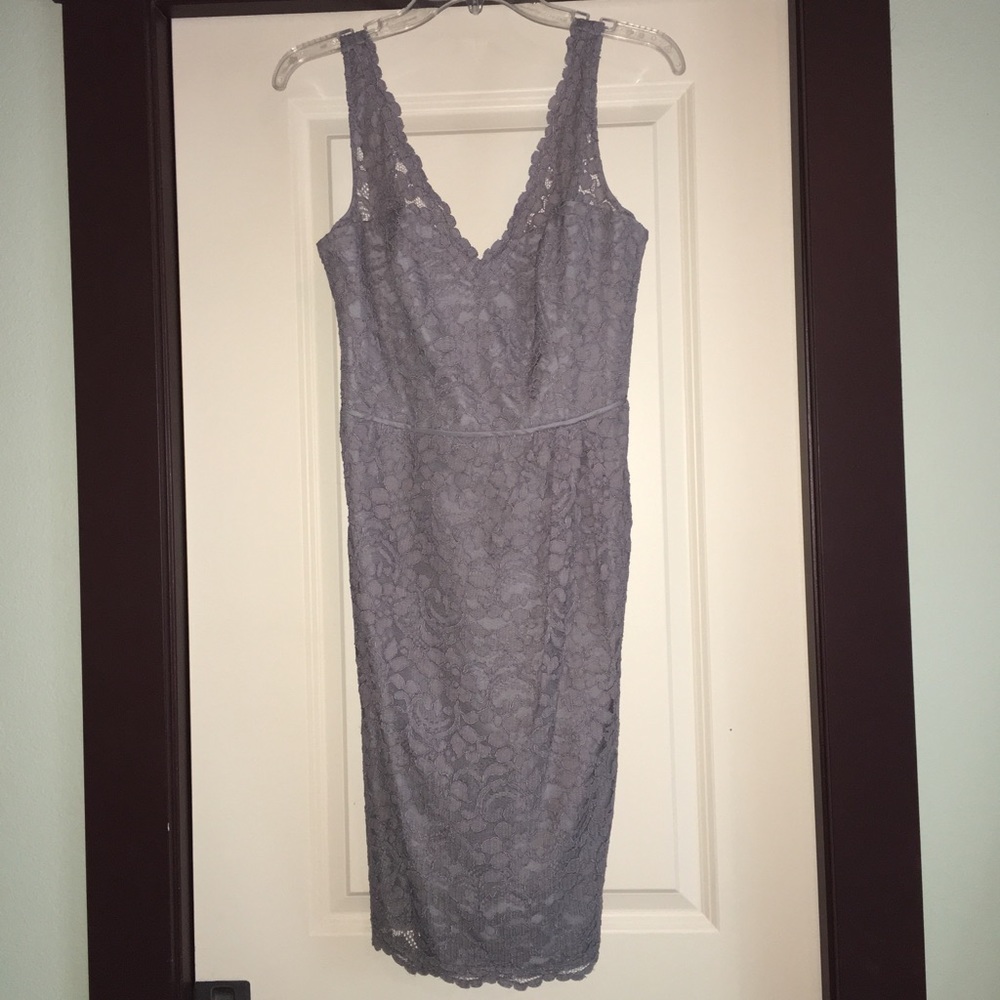 David’s Bridal Lace Gray Bridesmaid Dress Size 6
